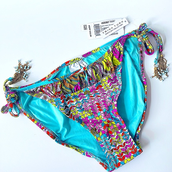 Trina Turk turquoise reef gold string bikini bottom multicolor blue bead NWT 10 - Picture 12 of 13